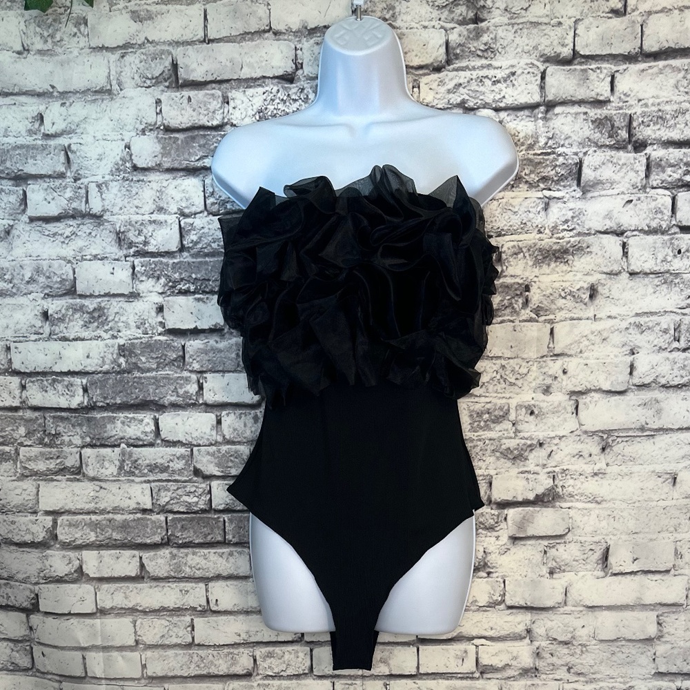 SHEIN Black Decorative Tool Bodysuit Tube Top Size Medium